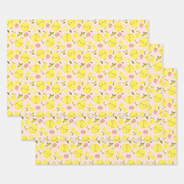 Strawberry Lemon Pink Wrapping Paper (Set)