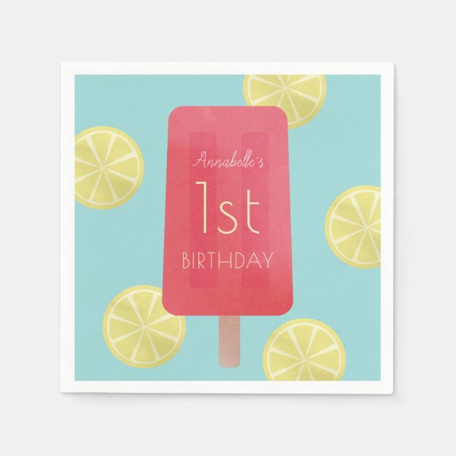 Strawberry Lemonade Popsicle Girl Birthday Paper Napkin (Front)