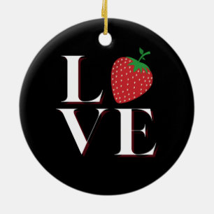 Strawberry Love Ceramic Ornament