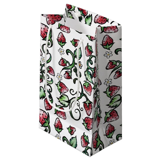 Strawberry love forever small gift bag (Front Angled)
