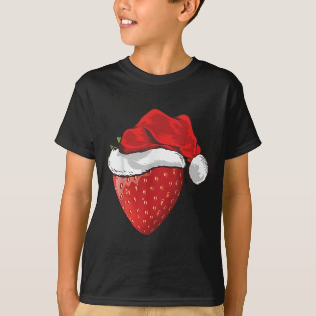 Strawberry Lover Gift Santa Hat Strawberry Christm T-Shirt (Front)