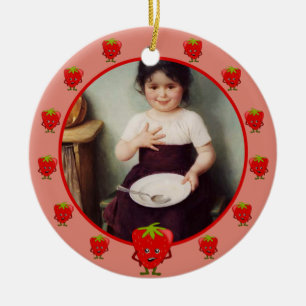 Strawberry Lover - Toon strawberries frame custom Ceramic Ornament