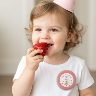 Strawberry Magical Fairy Girl First Birthday Party 3 Cm Round Badge