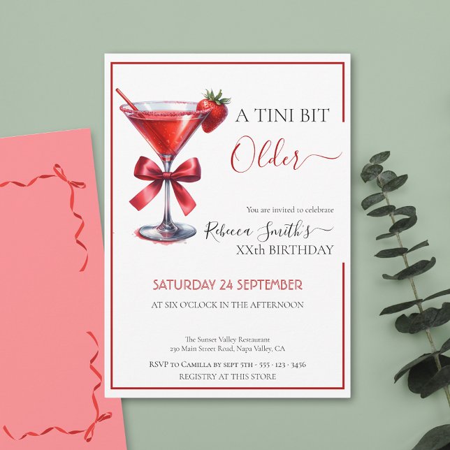 Strawberry martini 'A tini bit Older' birthday Invitation (Creator Uploaded)