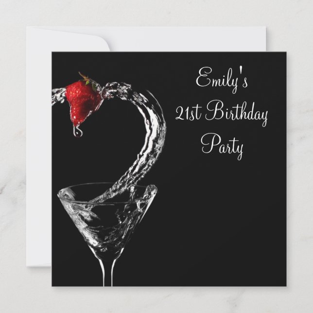 Strawberry Martini Cocktail Birthday Party Invitation (Front)