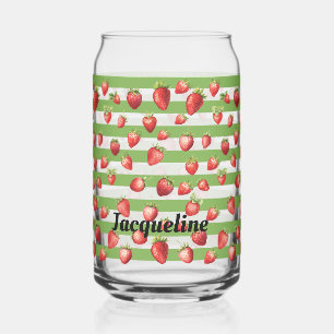 Strawberry Matcha Stripes Personalise Can Glass