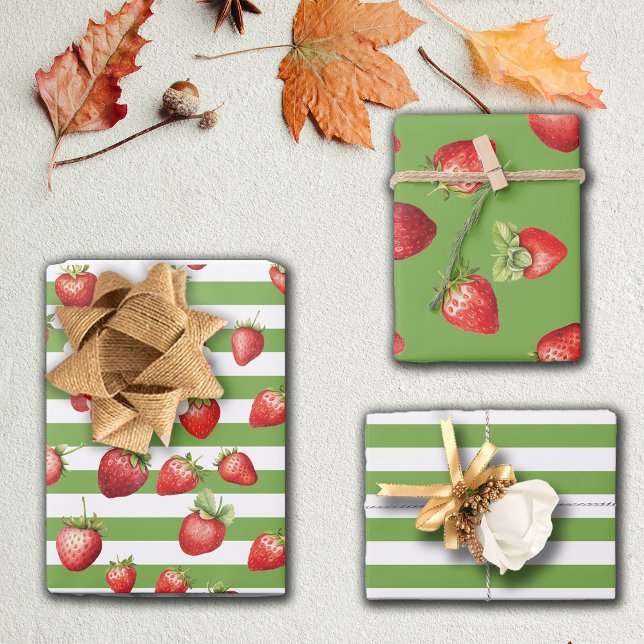 Strawberry Matcha Stripes  Wrapping Paper Sheet (Creator Uploaded)