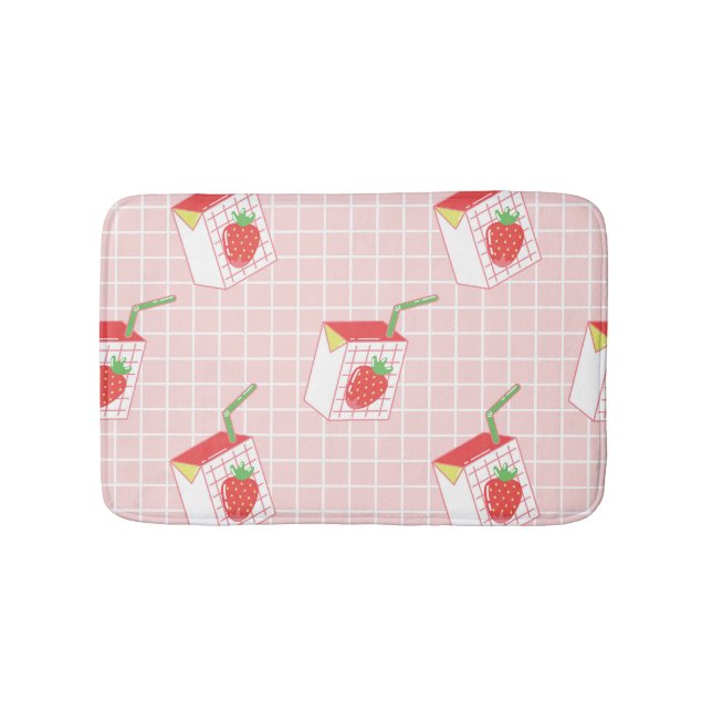 Strawberry Milk Cartoons: Playful Patterns Bath Mat (Front)