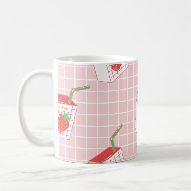 Strawberry Milk Cartoons: Playful Patterns Coffee Mug (Left)