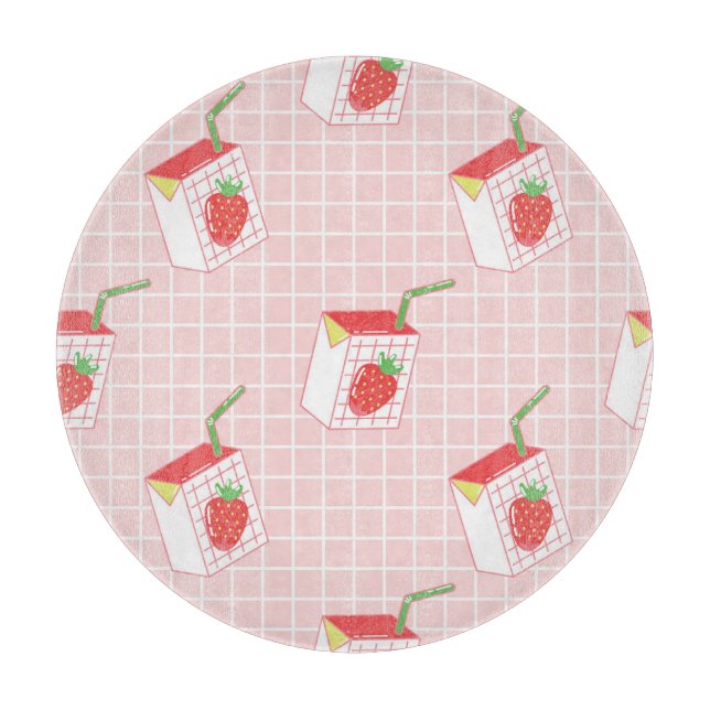 Strawberry Milk Cartoons: Playful Patterns Cutting Board (Front)