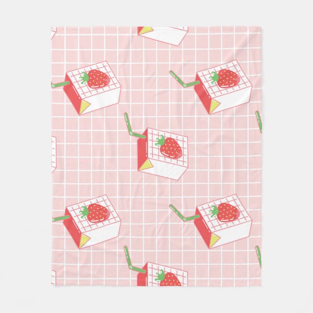 Strawberry Milk Cartoons: Playful Patterns Fleece Blanket (Front)