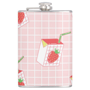 Strawberry Milk Cartoons: Playful Patterns Hip Flask