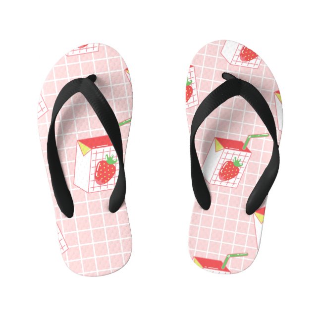 Strawberry Milk Cartoons: Playful Patterns Kid's Thongs (Footbed)