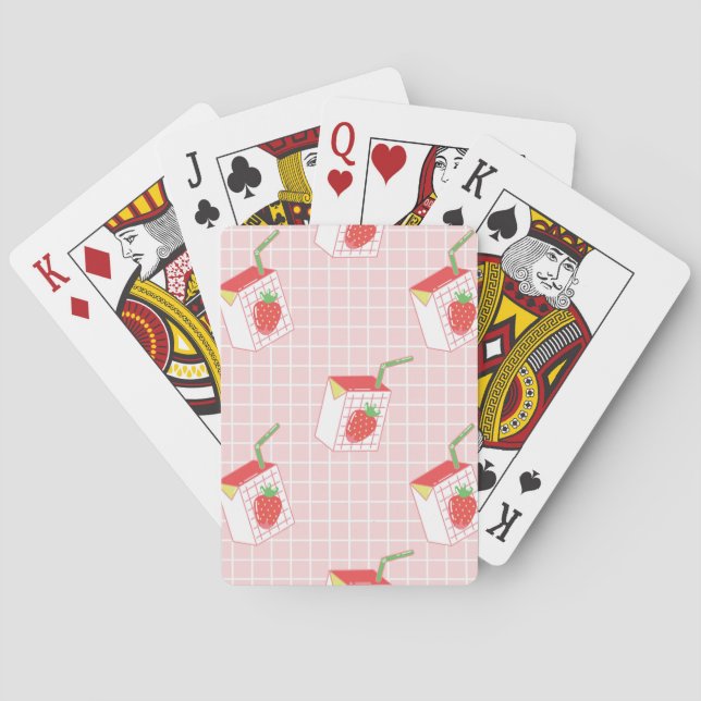Strawberry Milk Cartoons: Playful Patterns Playing Cards (Back)