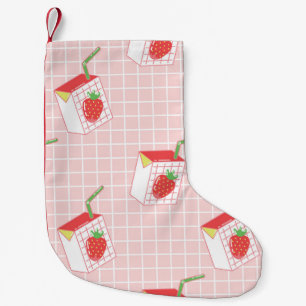 Strawberry Milk Cartoons: Playful Patterns Small Christmas Stocking