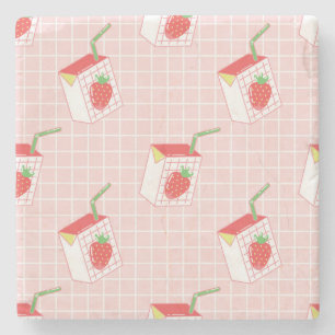 Strawberry Milk Cartoons: Playful Patterns Stone Coaster