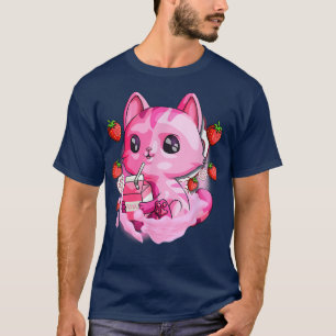 Strawberry Milk Cat Cute Kawaii Kitten Anime Gift  T-Shirt