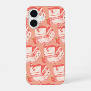 Strawberry milk cute face iPhone 16 case