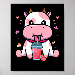 Strawberry Milk Cute Kawaii Aesthetic Pink Cow Poster