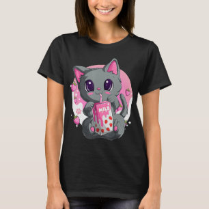 Strawberry Milk For Women Girls Kawaii Anime Cat T-Shirt