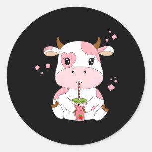 Strawberry Milk Kawaii Aesthetic K Cow Print Classic Round Sticker
