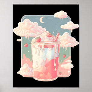 Strawberry Milk Milkshake Kawaii Lofi Cute Pastel  Poster