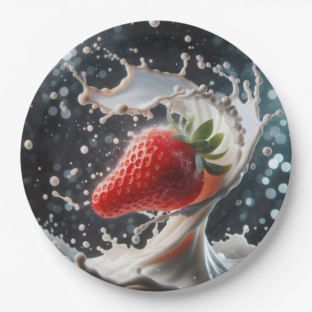 Strawberry Milk Splash Paper Plate (Front)