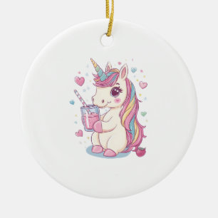 Strawberry Milk Unicorn (2) Ceramic Ornament
