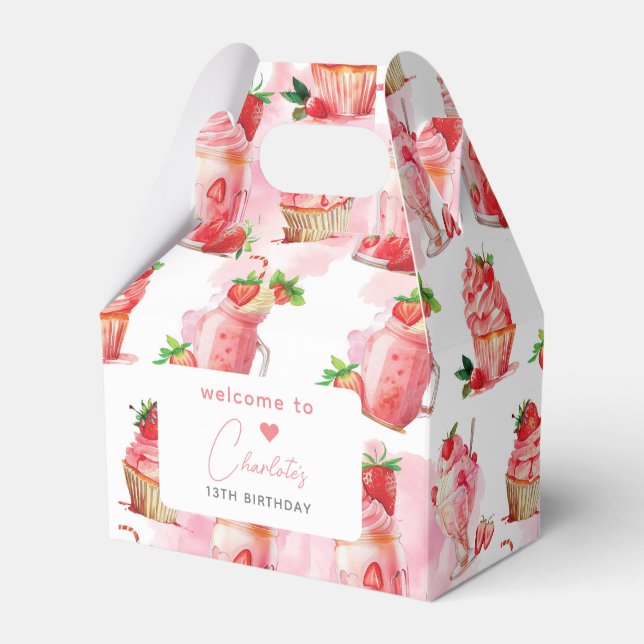 Strawberry Milkshake Birthday Welcome Favour Box (Front Side)