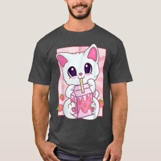 Strawberry Milkshake Cat For Women Girls, Kawaii A T-Shirt