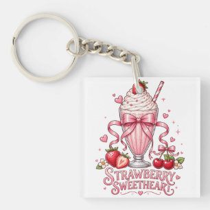 Strawberry Milkshake Cute Pink Dessert Sweet Treat Key Ring