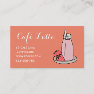 Strawberry milkshake retro cute cafe coffee shop business card