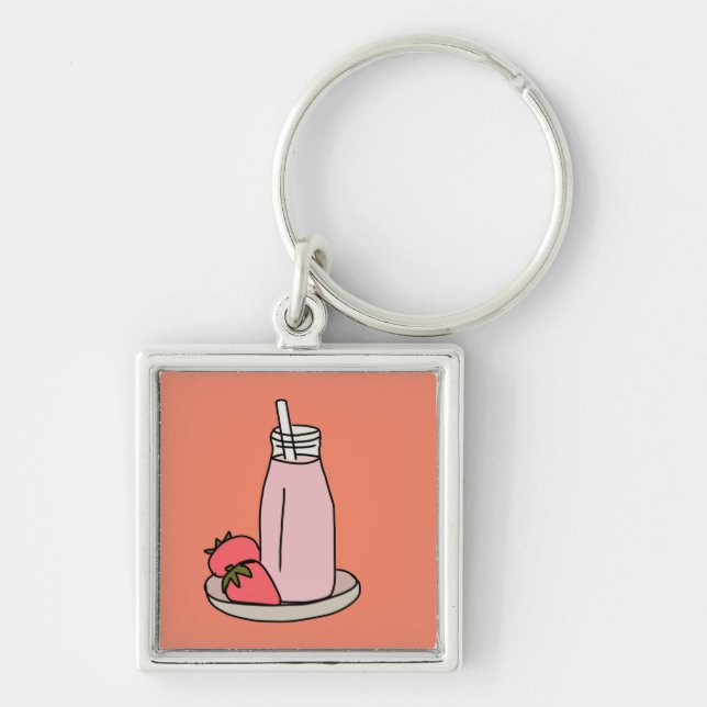 Strawberry Milkshake retro pink Key Ring (Front)