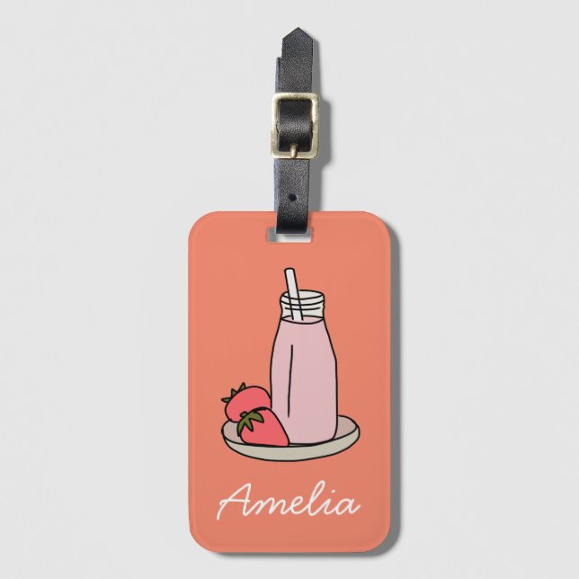 Strawberry Milkshake retro pink Luggage Tag (Front Vertical)