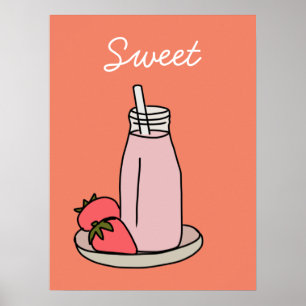 Strawberry Milkshake retro pink Poster