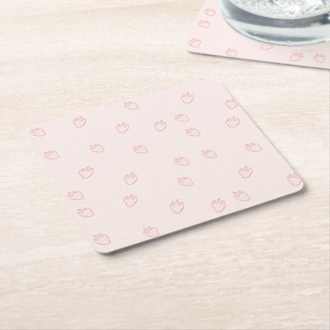Strawberry Minimalism Square Paper Coaster (Angled)