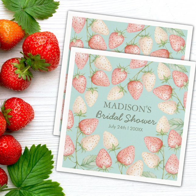 Strawberry Mint Green Garden Bridal Shower Napkin (Creator Uploaded)