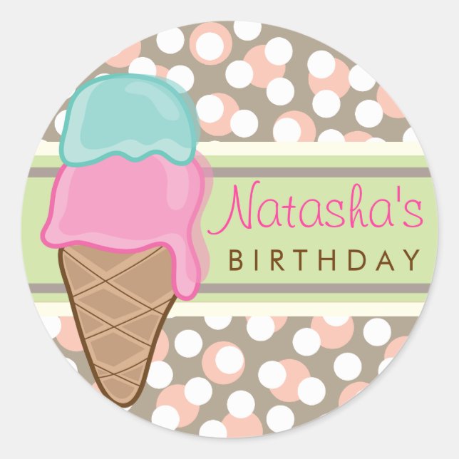 Strawberry Mint Ice Cream Birthday Party Sticker (Front)