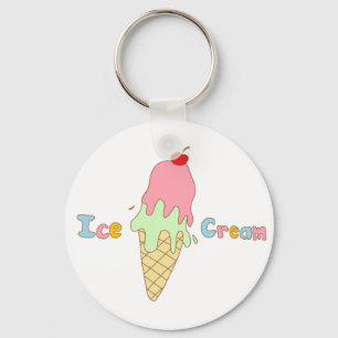 Strawberry Mint Ice Cream Cone Key Ring