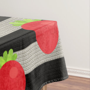 Strawberry Modern Black & White Stripes Tablecloth
