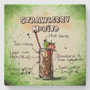 Strawberry Mojito Drink Recipe Stone Coaster