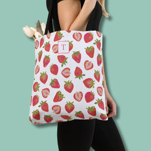 Strawberry Monogram Pattern Tote Bag