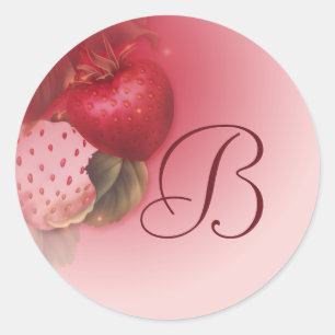 Strawberry Monogrammed Pink Classic Round Sticker