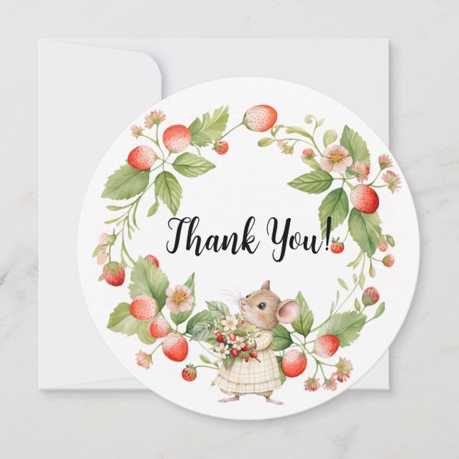 Strawberry Mouse Baby Shower-Thank You Card (Front)