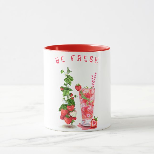 Strawberry Mug Juice Cool Drink Fruits  (Center)