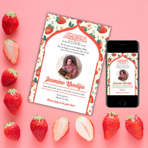 Strawberry Muslim Baby Girl Birth Announcement