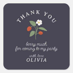 Strawberry navy thank you square sticker