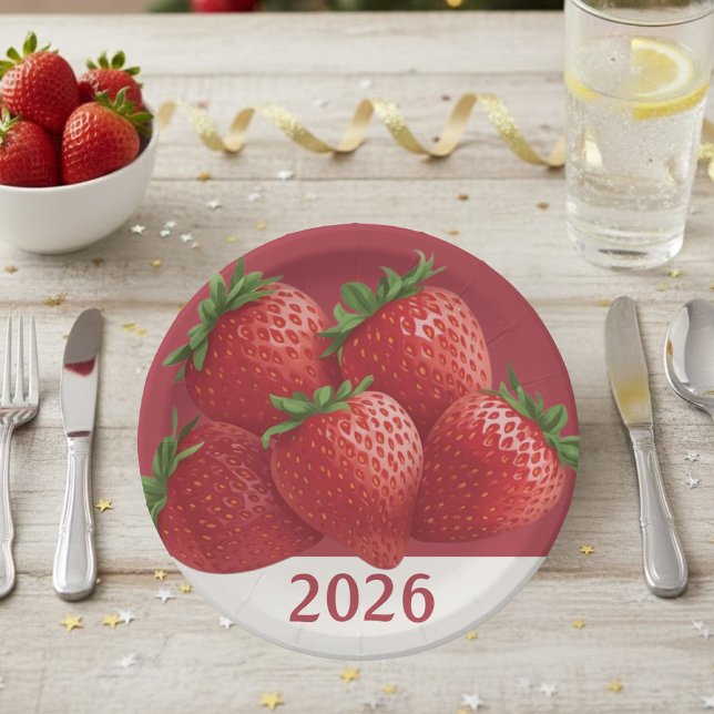 Strawberry New Year's Eve Sweet Paper Plate (Creator Uploaded)