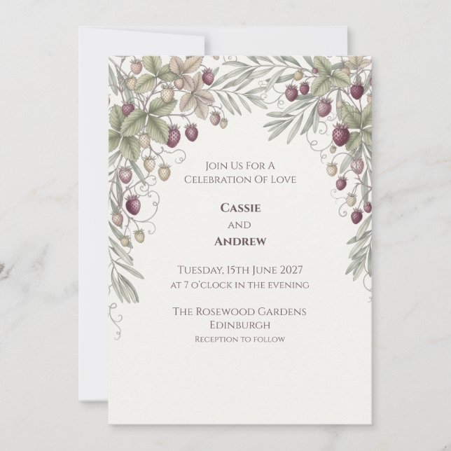  Strawberry & Olive Botanical Invitation (Front)