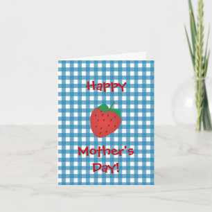 Strawberry on Blue Gingham Card
